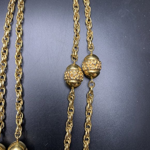 Extra Long Acorn Look Station Necklace Gold Tone 56 Inch Classic Vintage - Picture 6 of 7